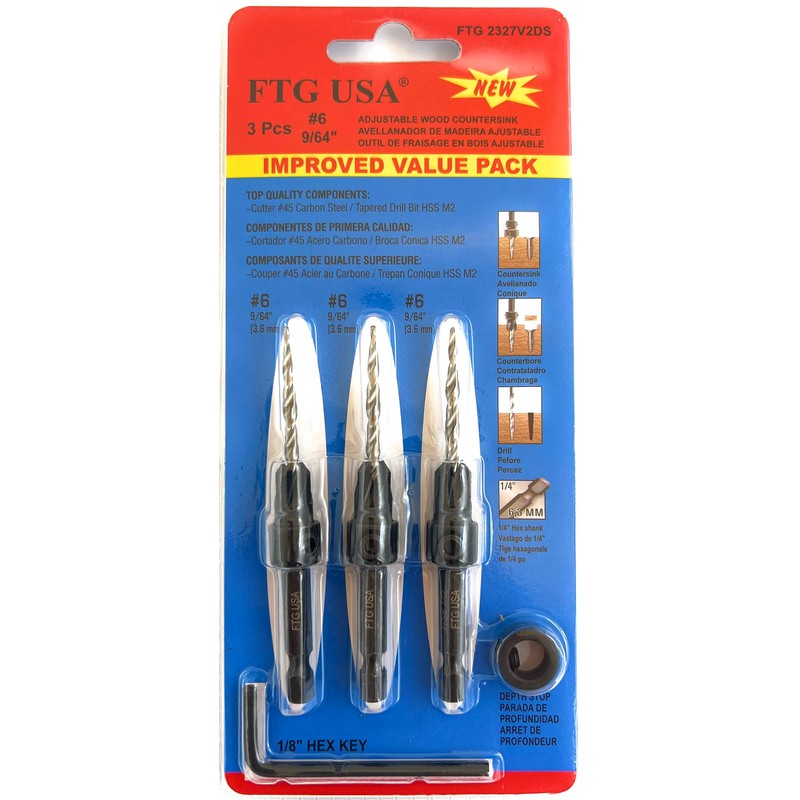 FTG USA Countersink Drill Bit Set for Wood with Tapered
