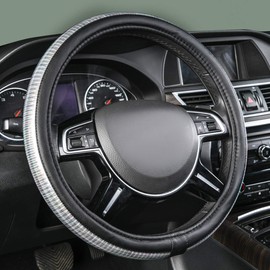 Outlets Steering Wheel Cover,Sporty Glossy Iridescent Reflective Leather Universal Fit Steering Wheel Covers,Fit for 14.5-15 inchs Car,Truck,SUV,sedans(Silver)