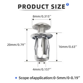 25 PCS M4*20 Hollow Door Anchors and Screws, Wood Paneling for Walls, Screws and Anchors, Hollow Wall Anchor for Thin Wall, Drywall Anchor Kit, Hollow Door Anchors