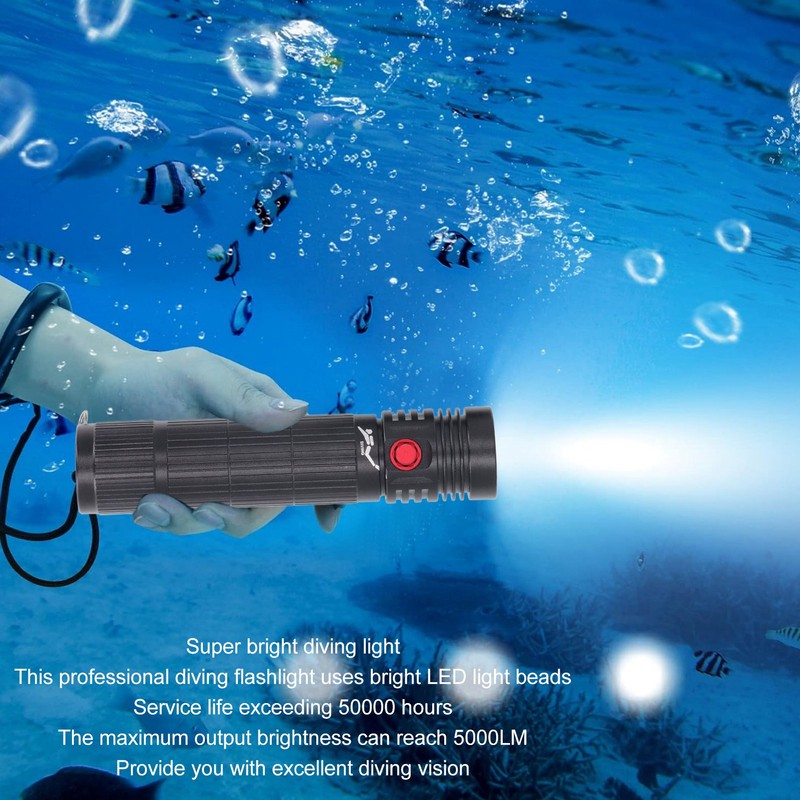 5000LM Diving Light LED Dive Flashlight 3 Lighting Modes Underwater