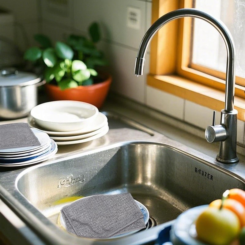 10PCS Double Layer Non-Scratch Wire Cleaning Cloth 20x28cm Reusable Multipurpose