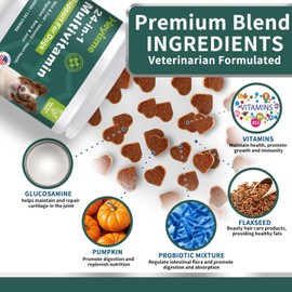 HEYISME Dog Multivitamin, Glucosamine Chondroitin for Dogs, Dog Vitamins and Supplements, Probiotics, Krill Oil for Hip & Joints, Skin, Coat, Immune Health, Heart, Digestion (120 Chews, Chicken)