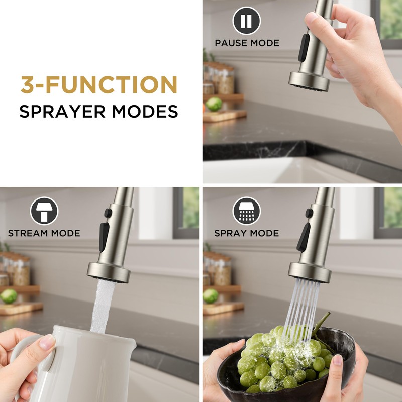 FORIOUS Kitchen Faucet with Soap Dispenser, Brushed Nickel Stainless Steel
