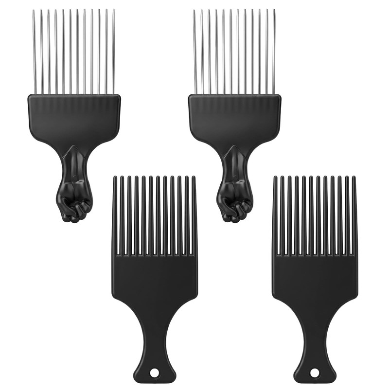 4Pcs Metal Hair Pick Steel Teeth Afro Comb Metal Picks