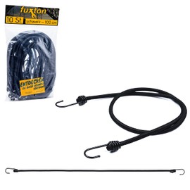 fuxton Set of 10 elastic straps with hooks on both sides, 100 cm, black (lashing strap, expander, luggage straps, rubber band) for pannier rack, bicycle, car, tent