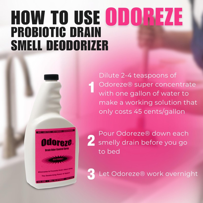 ODOREZE Natural Probiotic Drain Smell Deodorizer: 32 oz. Concentrate Makes