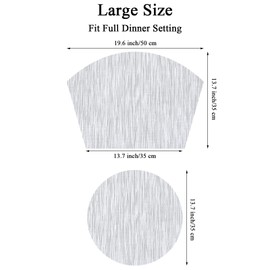 SHACOS Manteles individuales de tamaño grande de 13.7 x 19.6 pulgadas con forma de cuña con centro de mesa, juego de 5 manteles individuales redondos lavables para mesa de comedor, reversibles, gris y blanco