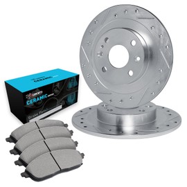 R1 Concepts Rear Brakes and Rotors| Drilled Slotted Brake Rotors| Rear Ceramic Brake Pads and Rotors Kit| Brake Kit| Automotive Replacement Brake Kits