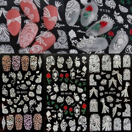 LANODO 3 Pcs Nail Stickers 5D Valentine's Day Rose Multiple Styles DIY Nail Stickers Set