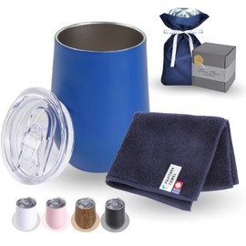 Tumbler, Imabari Towel, Handkerchief, Stainless Steel with Lid, Vacuum Insulated, Gift, Present (Blue x Blue)
