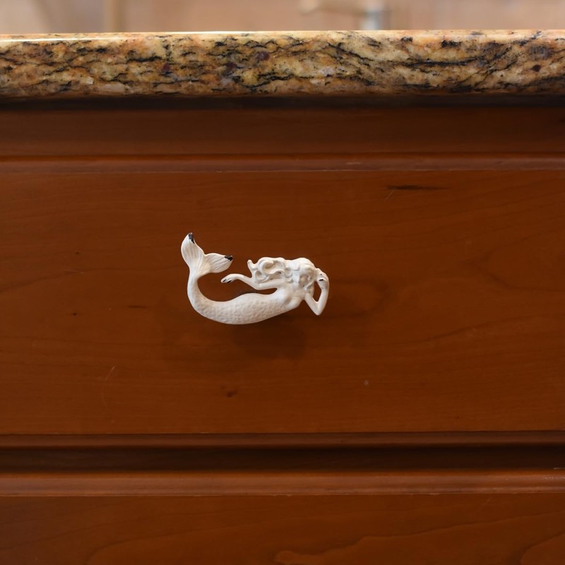 Treasure Gurus White Nautical Mermaid Metal Dresser Pull Knob Drawer