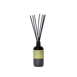 P.F. Candle Co. Geranium Moss Alchemy Scented Rattan Reed Diffuser (3.5 fl oz) Smoky Black Glass Jar, Fine Fragrance Oil, Low Maintenance Scent Throw