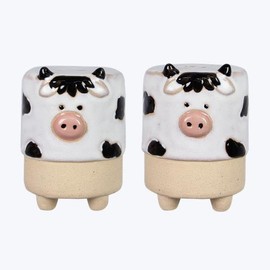 The Bridge Collection Ceramic Cow Salt and Pepper Shakers-Farmhouse Style Dining Room Decor for Country Homes