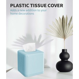 Livelab Tissue Box Cover and Holder - Square Plastic Decorative Tissue Dispenser - Modern Cube Style - For Bathroom, Living Room, Office - Blue