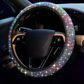 Tallew 15 Pcs Bling Car Accessories Set, Include Rhinestone Steering Wheel Cover Center Console Cover Crystal Handbrake Cover