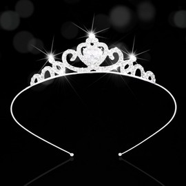 Kilshye Rhinestone Girls Tiara Silver Small Princess Tiaras and Crowns Crystal Birthday Headband for Costume (Silver, Free Size)