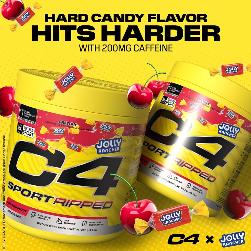 C4 Sport Ripped Pre Workout Powder - Jolly Rancher Cherry