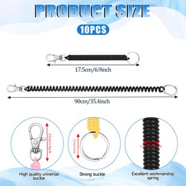 Mozeat Lens 10Pcs Stretchy Spiral Keyring Colourful Plastic Keychain Safety Theftproof Anti-Lost Stretch Cord Key Ring Spring Key Holder for School, Work, 10 Colors