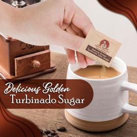 Natural Brown Turbinado Cane Sugar Packets – 50 Count – Raw Cane Sugar Sachets – 4g Each – Premium Natural Sweetener for Coffee, Tea, Baking, Office, Restaurants, and Travel
