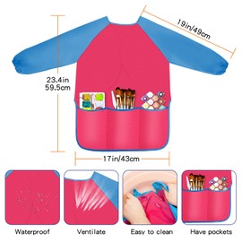 IKAYAS Kids Art Smock, Smocks for Kids Waterproof Long Sleeve Art Smocks for Kids 3-5, Rose Red Kids Paint Smock Artist Toddler Smock for Home Kindergarten Primary School Painting Supplies 3 Pockets