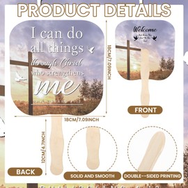 Tradder 50 Pcs Christian Church Thick Paper Fans Religious Handheld Fan Bulk Wooden Handle Hand Fans Religious Gifts Parlor Fans for Church Services Women Men Decoration(I Can Do All Things)