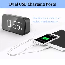 Digital Alarm Clock with USB Port for Charging Adjustable Brightness Dimmer LED Digit Display 12/24Hr Snooze Adjustable Alarm Volume Small Desk Bedroom Bedside Clocks