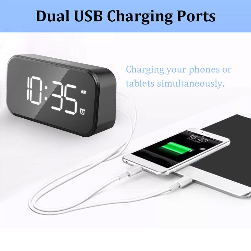 Digital Alarm Clock with USB Port for Charging Adjustable Brightness