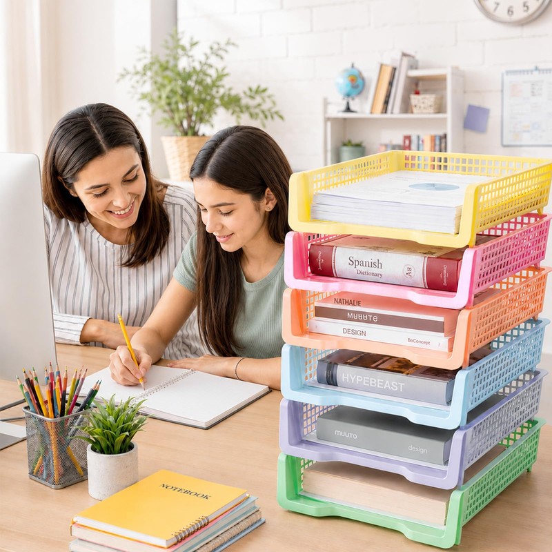 Set of 6 Pastel Turn in Trays for Teachers Stackable