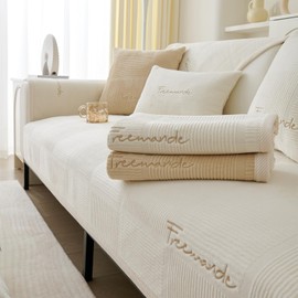 TOPCHANCES Sofa Cover, 2024 Universal Non-Slip Couch Cover 1/2/3/4 Seater for L Shape Corner Sofa, Washable Sofa Cover Dog Cat Scratch Protection (Milky Velvet Off White, 90 x 160 cm, 1 Piece)