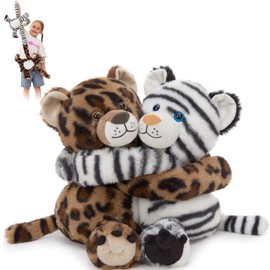 MorisMos White Tiger & Cheetah Stuffed Animal Duo for Kid Couple Twin,Freezable & Microwavable Stuffed Animal for Comfort, Heating Pads Plush Tigger & Leopard Toy Gift/Decor