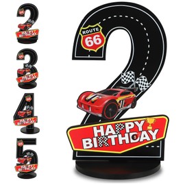 BAOOOFUL 11 Inches Race Car Theme Number Sign 2nd Birthday Centerpiece Wooden Table Decoration for Two Years Old Birthday Decorations,Party Supplies,Photo Props (1 Pc)