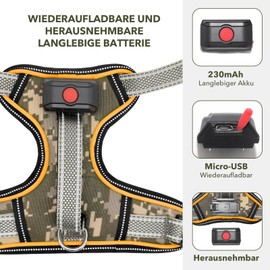 Dog Harness Luminous Adjustable for Small Medium Large Dogs, Anti-Pull Light Harness for Dogs, Reflective LED Light Chest Harness, Padded, No-Pull Dog Harness with Light, Orange-S