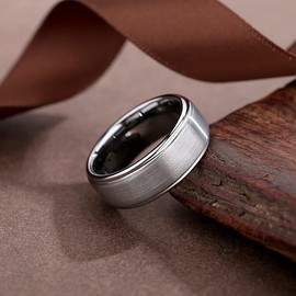 083BASE Tungsten Carbide Ring - Silver and Black, 6mm/8mm Width, Brushed Design, Unisex Engagement Ring or Partner Ring