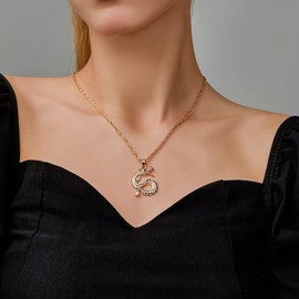 Inateannal Punk Dragon Pendant Necklace Rhinestone Dragon Necklace Gold Dragon Choker Necklace Zodiac Dragon Chain Necklace Jewelry for Women and Girls