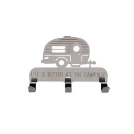 Camco Life is Better at The Campsite Stick-On 3-Hook Key/Leash Hanger | Ideal for Small Spaces | Made of Durable Stainless Steel | (53368)