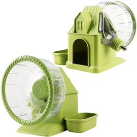 4 in 1 Silent Large Hamster Wheel Multifunctional Hamster Running Wheel Quite Running Spinner Wheel Accessories with Food Bowl Water Bottle for Hamsters Dwarf Gerbil (Green)