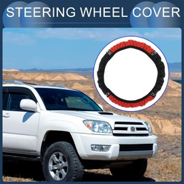 INFINAUTO Steering Wheel Cover, 14.6"-15" Car Faux Crystal Steering Wheel Cover Faux Leather Red, 1 Pc