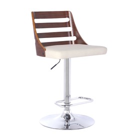 Armen Living Storm Barstool in Cream Faux Leather, Walnut Wood and Chrome Finish