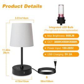 Ascher 1 Pack Small Bedside Table Lamp with 3 Color Temperatures, Dimmable Nightstand Lamp with Dual USB Ports, Touch Control RGB Color Desk Lamp for Bedroom Living Room Study Office(White Shade)