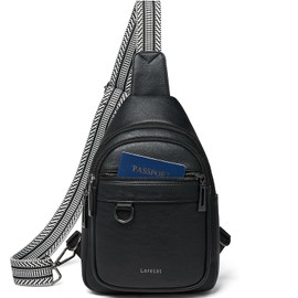 Leresas Sling Bag for Women Men Crossbody Purse Fanny Packs Chest Bag Trendy Vegan Leather Handbag Travel Anti Theft Black