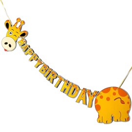 Giraffe Happy Birthday Party Banner, Cartoon Safari Animal Garland, Kids Jungle Themed Birthday Decorations, Funny Wall Hanging Letter Bunting for Children's Party Supplies
