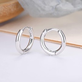 baobei hoop earring for women, Sterling Silver hoop earring Small hoop earrings, Hypoallergenic huggie hoop earrings for girls mens, 2mm silver hoop earring sets(10/12/14mm) (10mm)