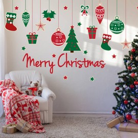 Christmas Wall Decals Red Socks Christmas Tree Snowflake Wall Stickers Removable Peel and Stick Art Murals for Bedroom Nursery Classroom Kids Room Christmas Party Decoration (Christmas)