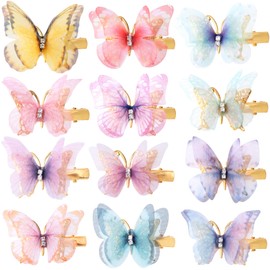 BEIQIYA 12pcs Butterfly Hair Clips, Non-Slip Organza Hairpins, Rhinestone Hair Barrettes Accessories for Women Thick Thin Fine Curly Straight Long Short Hairstyles