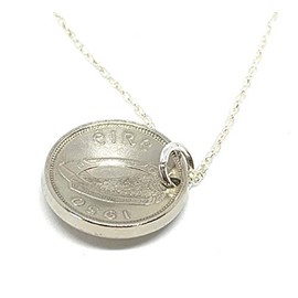 OCC Old Coin Cufflinks Domed Pendant 1950 Lucky Irish Threepence 75th Birthday gifts for women Sterling Silver 18in Chain
