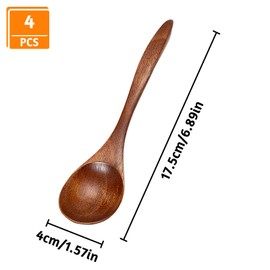 INHEMING Wooden Spoons, Soup Spoons, Tablespoons, Set of 4 in Japanese Style, Natural Wooden Spoons, Wooden Soup Spoons for Cooking and Stirring, Dishwasher Safe, Kitchen Accessories - 17.5 cm