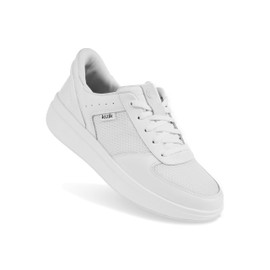 Kizik Brisbane Retro-Modern Full-Grain Leather with Mesh Panels Slip On Sneakers - Easy Slip-Ons | Casual Shoes for Women, Elderly | Stylish Orthopedic Shoes for Everyday and Travel - White Wide W9.5