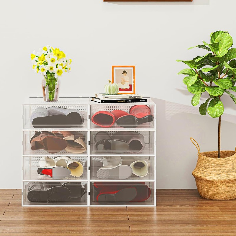 WAYTRIM Modern Clear White Foldable Boots Storage Box, 8 Pack
