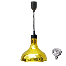 Hanging Food Heat Lamp Infrared Food Warmer Fry Heating Light 250W with Retractable Cord (Dia29cm(Gold))