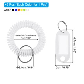 PATIKIL Wrist Coil Keychain with Tag, 6Pcs Spring Spiral Bracelet Ring Key Labels for ID Badge Sauna Pool Beach Office Gym Indoor Outdoor, 1Pcs Per Color
